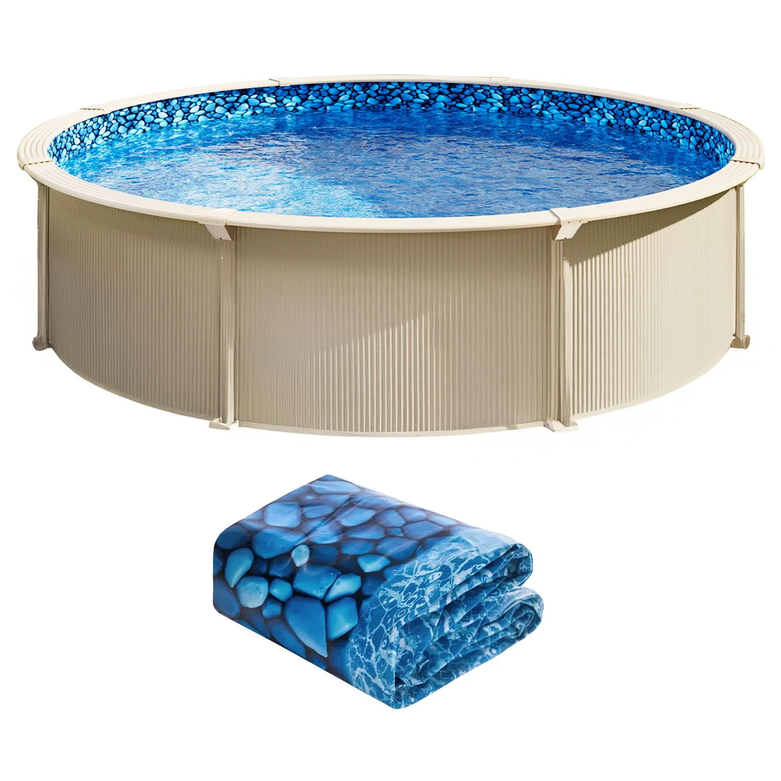 Pool Liner, 33ft Round Pool Liner, Uinbead Style, Durable Vinyl Pool Liner, Standard Gauge, 52in Wall Height, Pool Liner Replacement for Steel Sided Above-Ground Swimming Pools