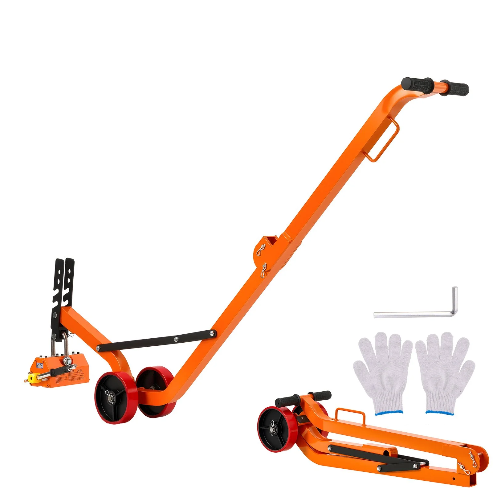 VEVOR Magnetic Lid Lifter Dolly, 600 kg Pulling Capacity, Steel Dolly with Heavy Duty Magnet Lift and 2 Wheels, Adjustable Handle, N42 Neodymium, Foldable and Portable, for Lifting Manhole Covers