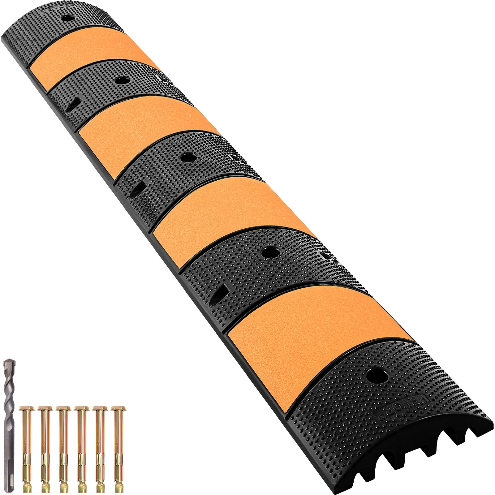 VEVOR Rubber Speed Bump, 1 Pack 2 Channel Speed Bump Hump, 72.8\" Long Modular Speed Bump Rated 22000 LBS Load Capacity, 72.8 x 12.2 x 2.2 Garage Speed Bump for Asphalt Concrete Gravel Driveway-6 FT