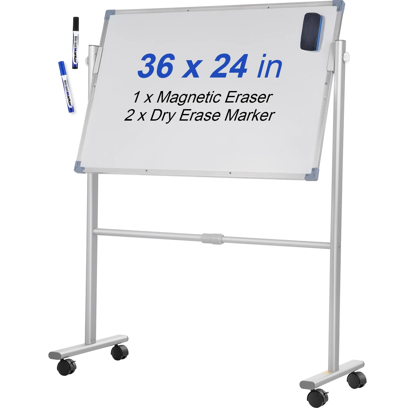 Mobile Dry Erase Board Magnetic Whiteboard w/ Stand 60 x 90cm Double Sided