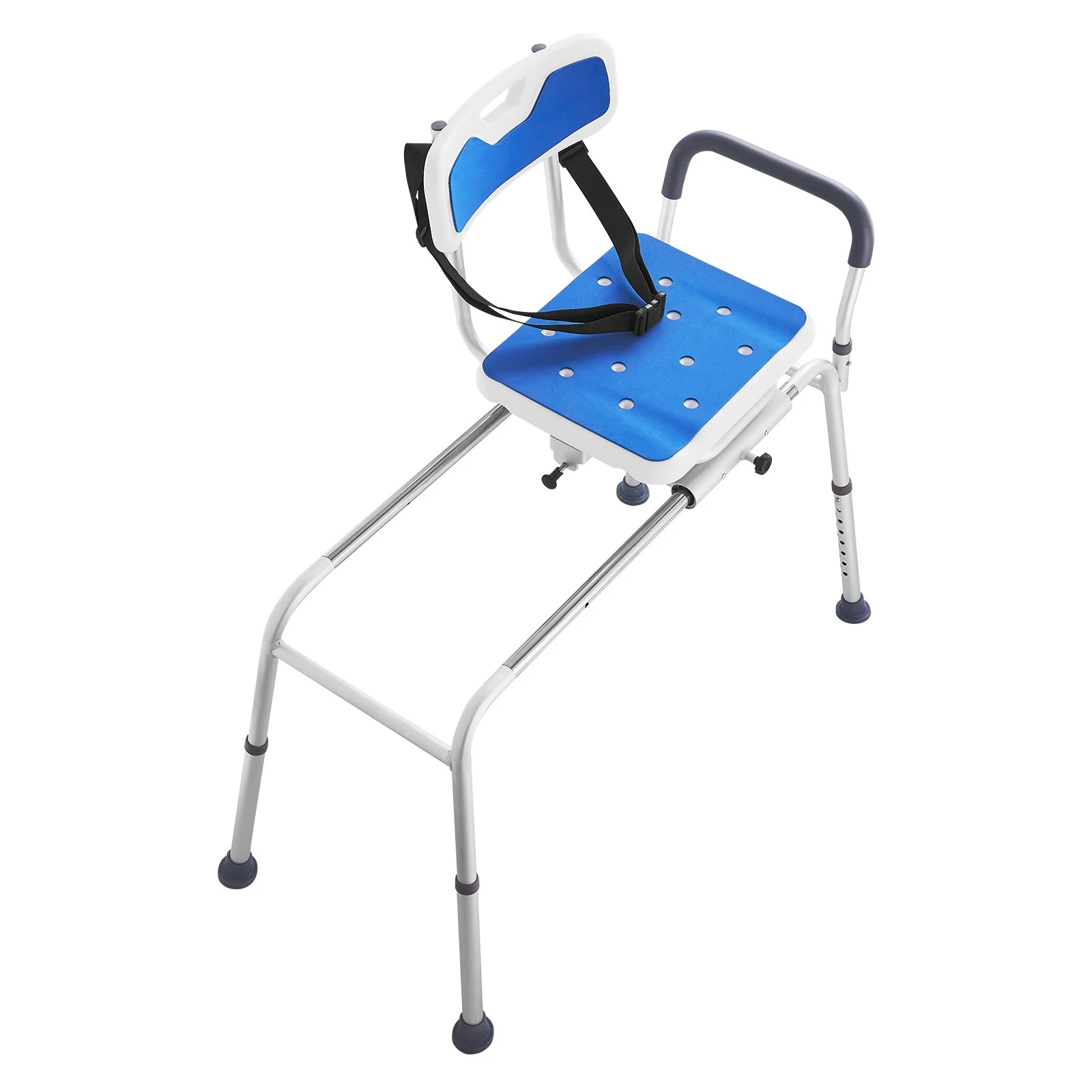 Sliding Tub Transfer Bench with 360 Degree Swivel Seat, Height Adjustable Bathtub Transfer Bench with Armrest & Safety Belt, Non-Slip Rotating Shower Chair for Elderly Disabled, 400LBS Capacity