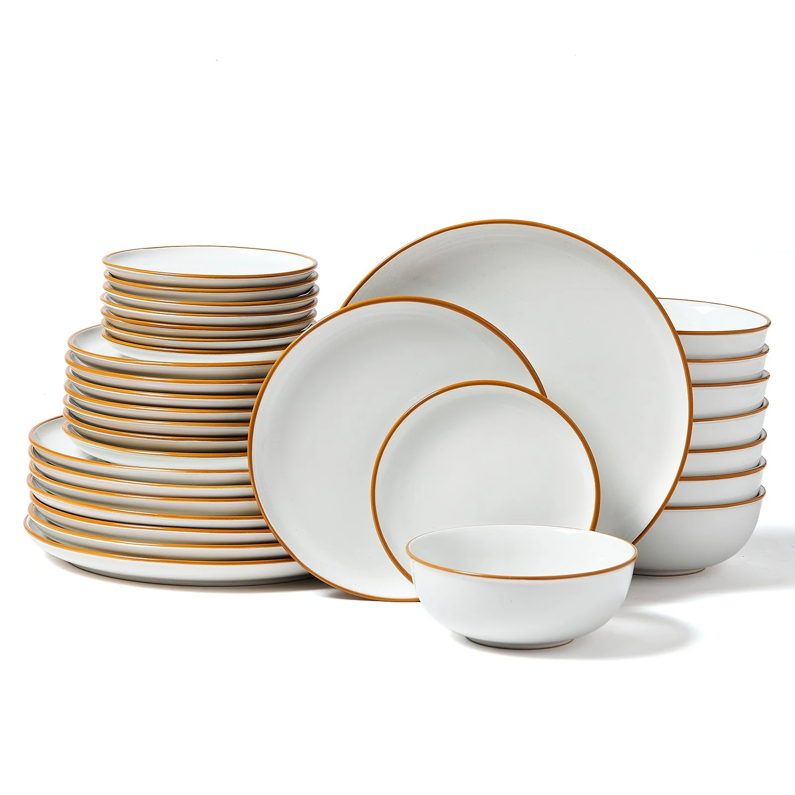 VEVOR 32 PCS Dinnerware Set Ceramic Plates and Bowls Sets Service for 8 White