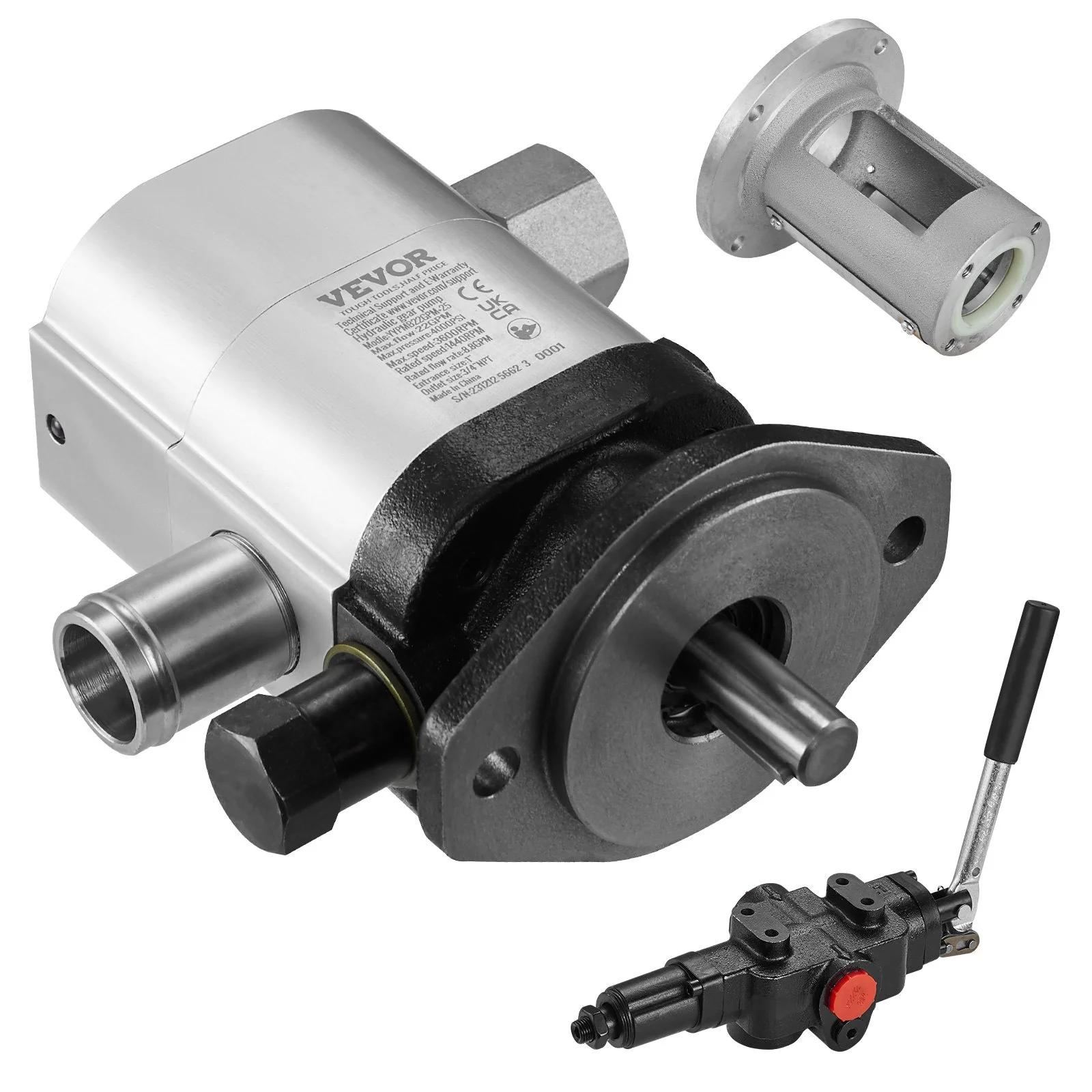 Hydraulic Wood Log Splitter Pump Kit, 22GPM, 2 Stage 4000PSI Aluminum Hydraulic Gear Pump, with Valve Coupling Installation Base 3/4'' NPT Outlet 3600 RPM, for Small Engine Mounting Log Splitter