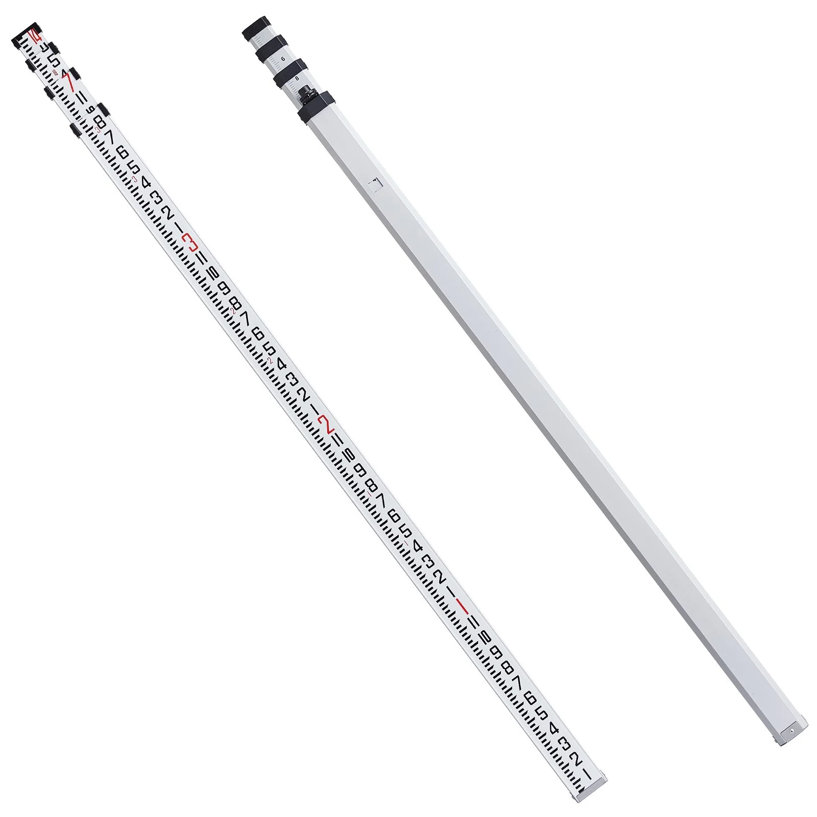 Aluminum Grade Rod, 14-Feet/8ths 4 Sections Telescopic Measuring Rod, Double-Sided Scale 1/8in Leveling Rod Stick, Aluminum Alloy Survey Rod w/ Bubble Level &Carrying Bag for Houses,Walls,Floors
