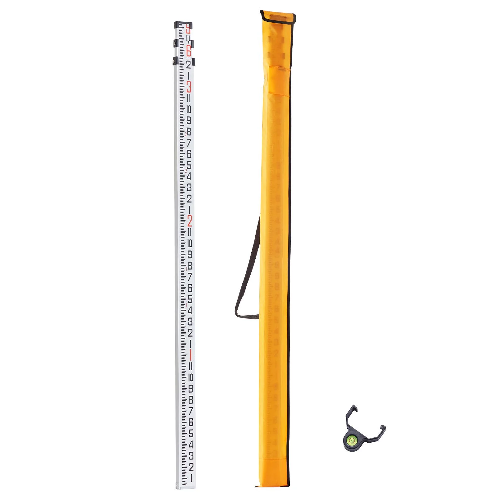 Aluminum Grade Rod, 9-Feet/8ths 3 Sections Telescopic Measuring Rod, Double-Sided Scale 1/8in Leveling Rod Stick,Aluminum Alloy Survey Rod with Bubble Level &Carrying Bag for Houses,Walls,Floors