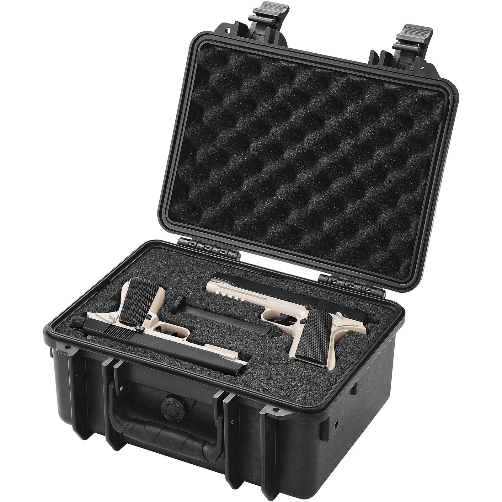VEVOR Hard Pistol Cases with Pre-cut PU Foam, Waterproof & Dustproof Hard Gun Case for 2 Pistol, 14.1×11.5×7.6 in Lockable Pistol Case, Black