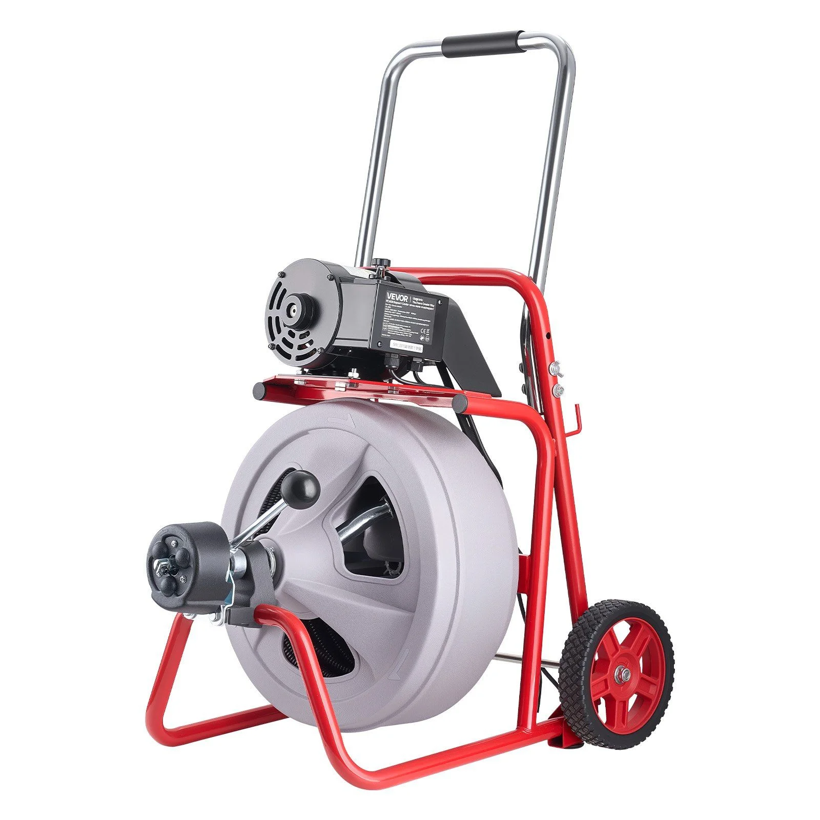Drain Cleaner Machine 30m x 13mm, Auto Feed Sewer Snake Drain Auger on Wheels, Portable Drain Cleaning Machine with 8 Cutters & Air-Activated Foot Switch for 50mm to 150mm Pipes