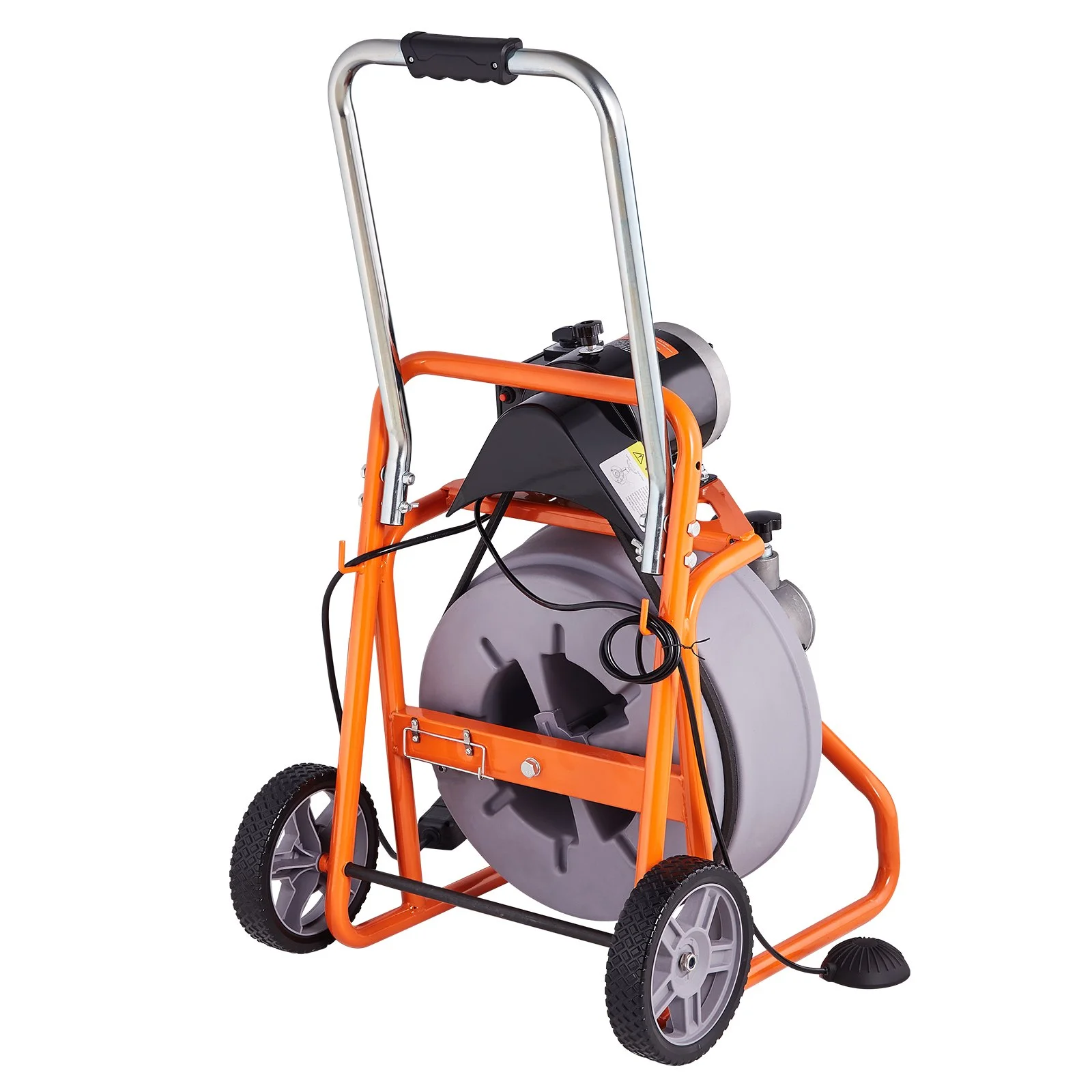 VEVOR Drain Cleaner Machine 100FT x 1/2 Inch, Auto Feed Sewer Snake Drain Auger on Wheels, Portable Drain Cleaning Machine with 8 Cutters & Air-activated Foot Switch for 2" to 4" Pipes