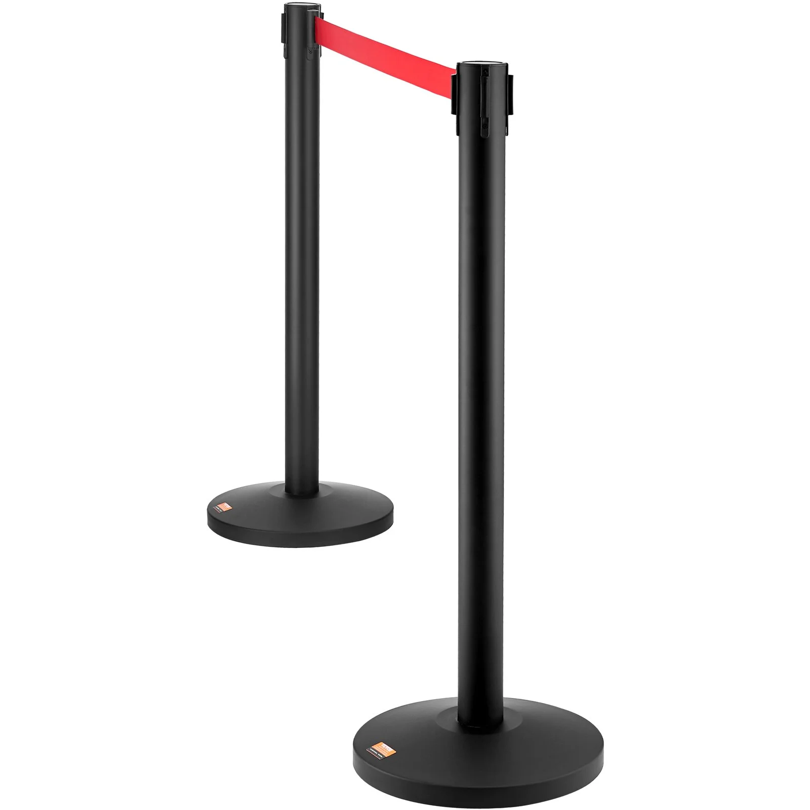VEVOR Crowd Control Stanchions, 2-Pack Crowd Control Barriers, Carbon Steel Baking Painted Stanchion Queue Post with 11FT Red Retractable Belt, Belt Barriers Line Divider for Exhibition, Airport