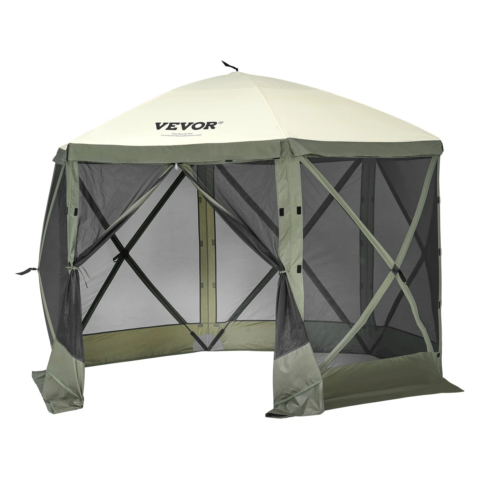 Pop Up Gazebo Tent, Pop-Up Screen Tent 6 Sided Canopy Sun Shelter with 6 Removable Privacy Wind Cloths & Mesh Windows, 10x10FT Quick Set Screen Tent with Mosquito Netting, Army Green