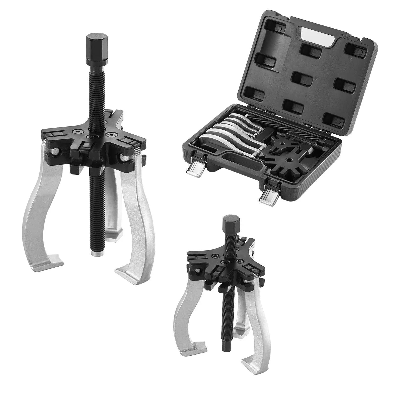 Gear Puller Set, 3" and 7" Puller Kit, 3 Jaw Gear Bearing Flywheel Pulley Removal Tool, 2 or 3 Reversible Jaws Wheel Puller, Vertically and Horizontally, External and Internal, 2-Piece