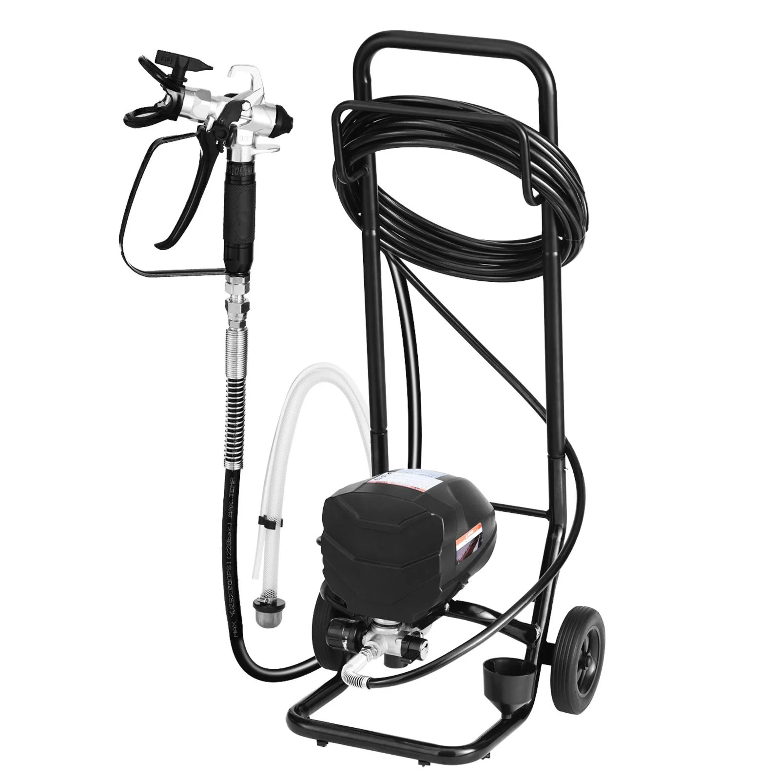 Stand Airless Paint Sprayer, 650W, 3000PSI High Pressure Airless Sprayer with Cart, Cleaning Brush, Hose, Extension Rod, Nozzles, Electric Spray Paint Machine for House Exterior and Interior