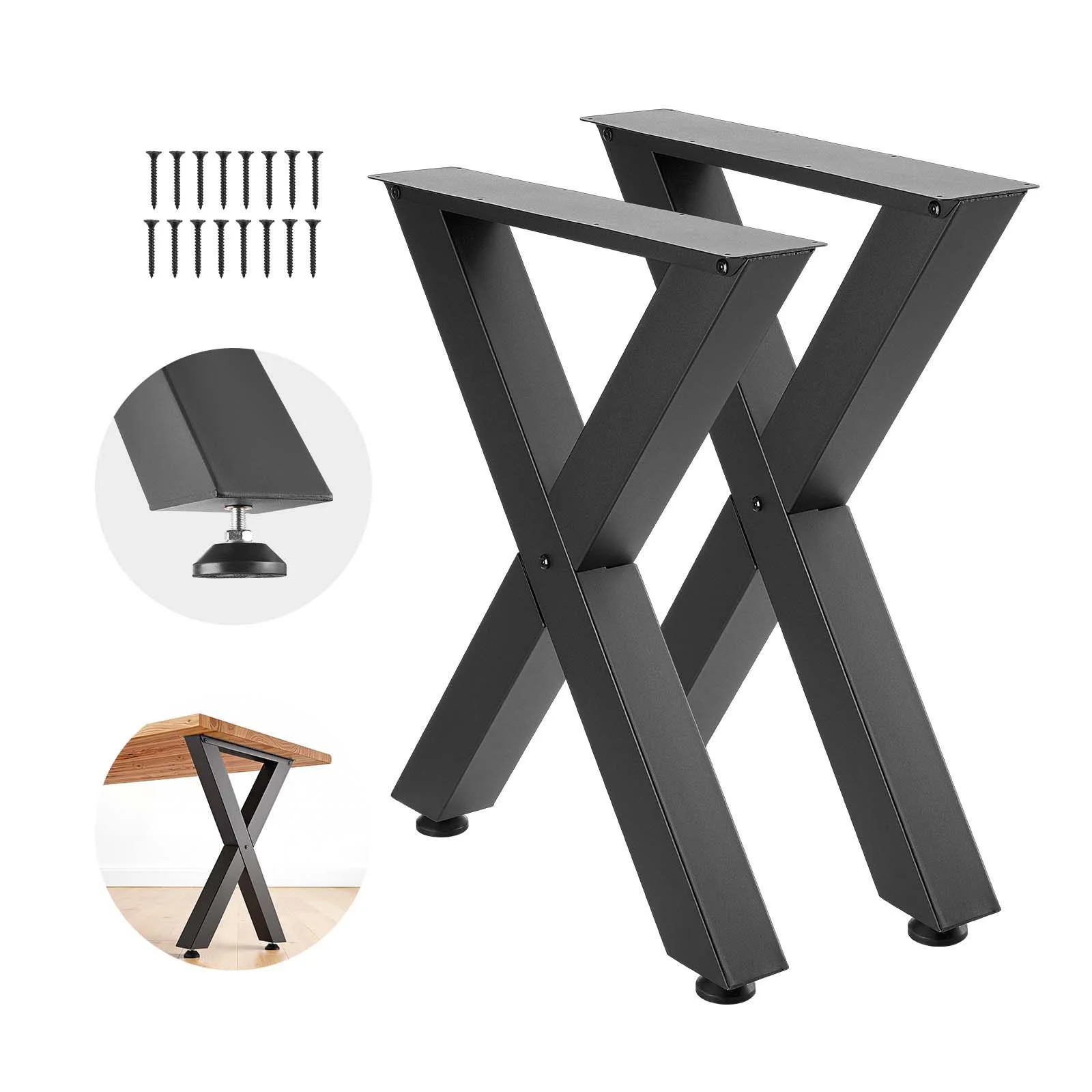Table Legs, 750 x 600 mm (H x W) Steel Furniture Legs, Modular Design, Easy Assembly, 1000 kg Max Load Heavy Duty, for Home Office Desk, Coffee Dinner Bar Tables, Workbench,2 PCS, X Frame, Black