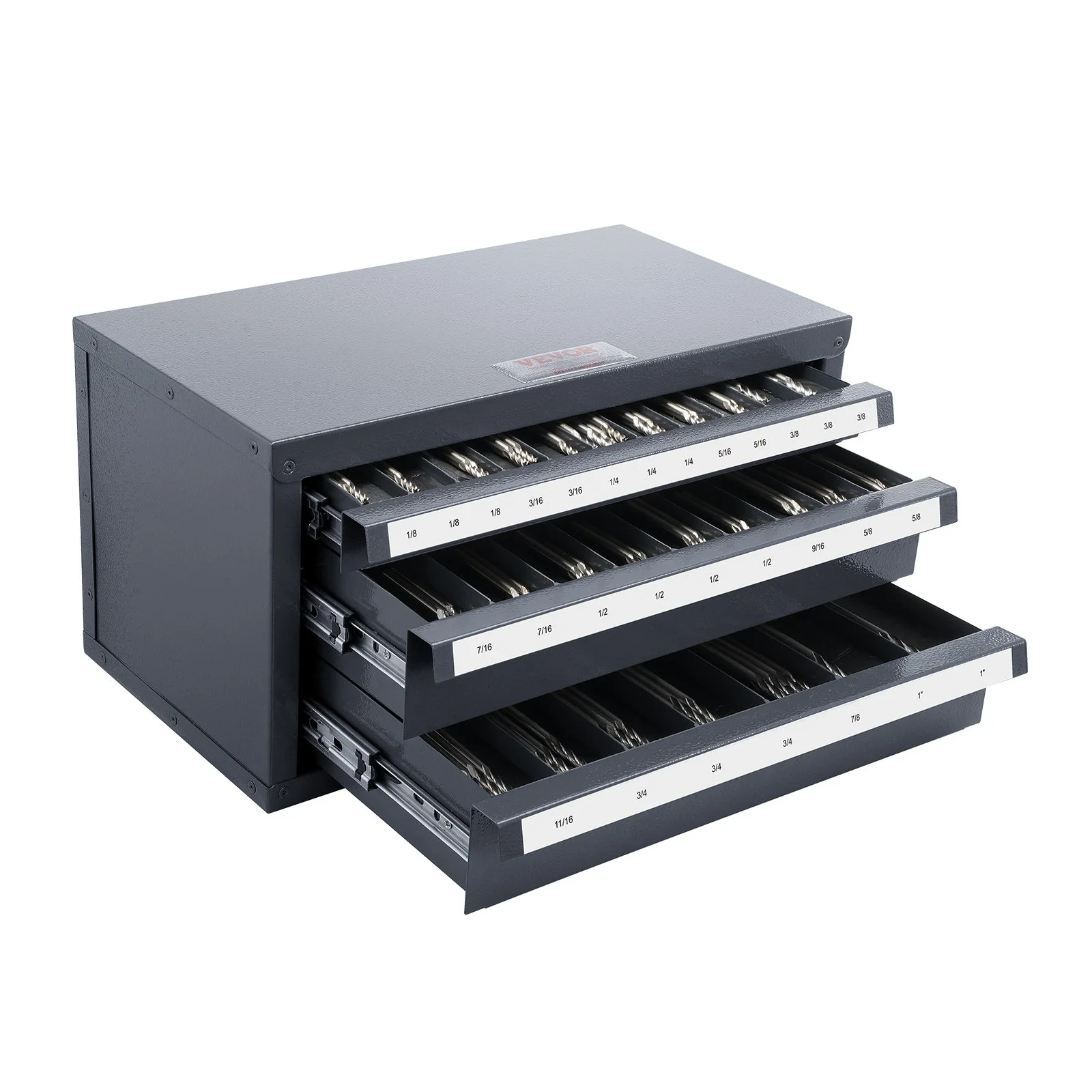 End Mill Dispenser Cabinet, Three-Drawer End Mill Organizer Cabinet for 1/8" to 1", Steel End Mill Dispenser Organizer Cabinet with Labels, 29-Compartment Stackable for End Mill Storage