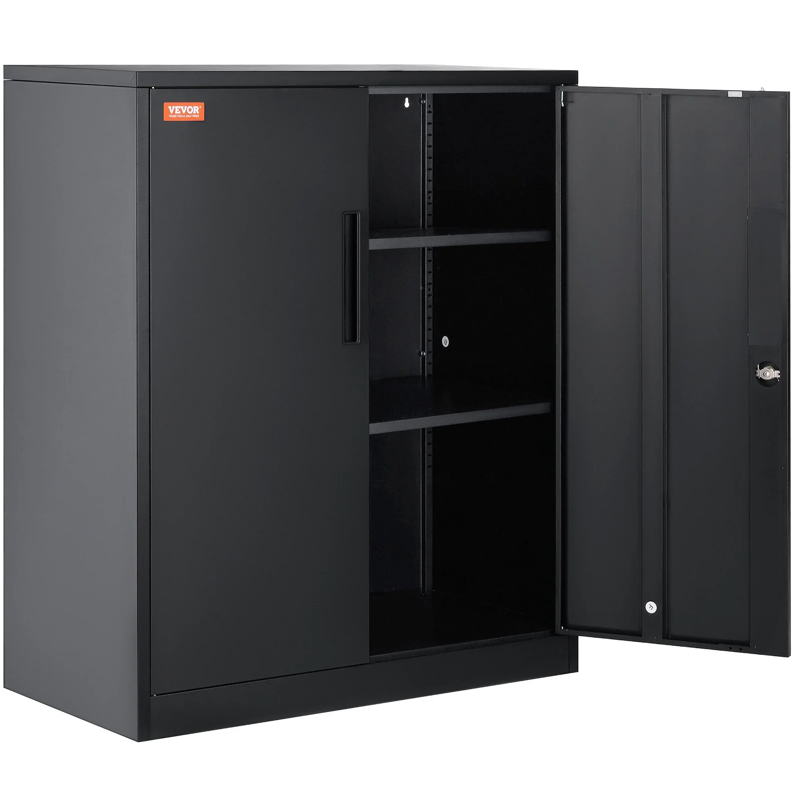 VEVOR Metal Storage Cabinet w/ 3 Keys 2 Adjustable Shelves & Magnetic Door Black