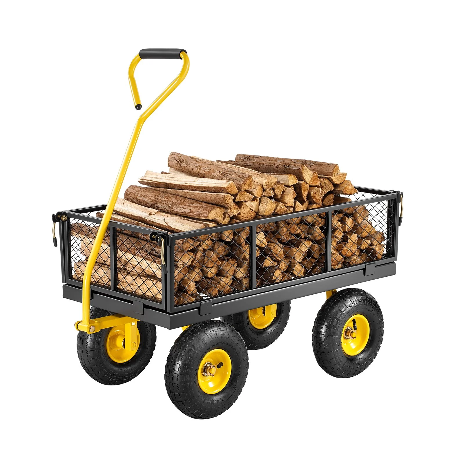 500 Lbs Steel Garden Cart, Heavy Duty Garden Wagon Cart Pullable on Wheels, Metal Yard Utility Wagon Carts with 10" All Terrain Tires, Mesh Removable Sides and 180°Rotating Handle