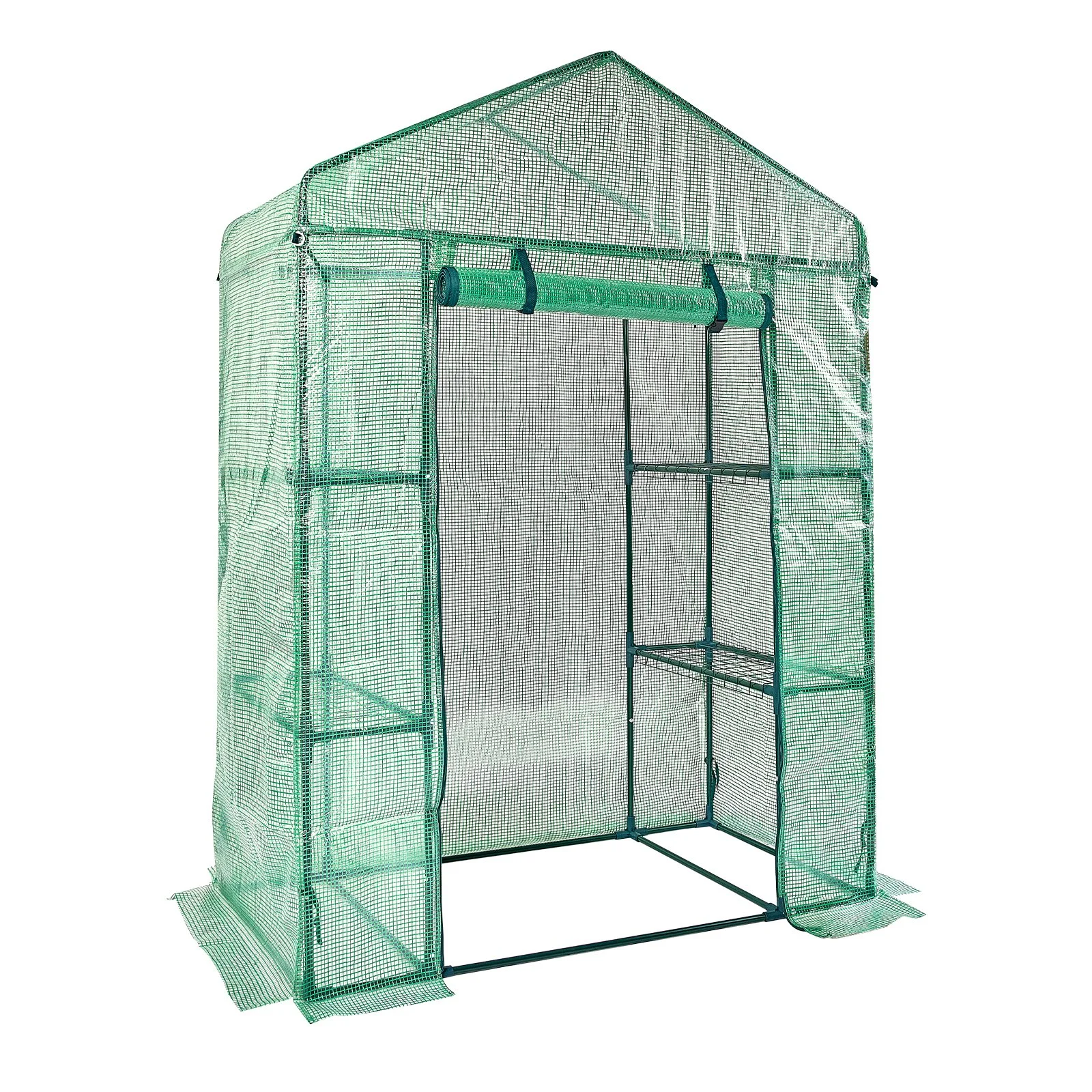 VEVOR Walk-in Green House, 4.6 x 2.4 x 6.7 ft Greenhouse with Shelves, Set Up in Minutes, High Strength PE Cover with Doors & Windows and Steel Frame, Suitable for Planting and Storage, Green