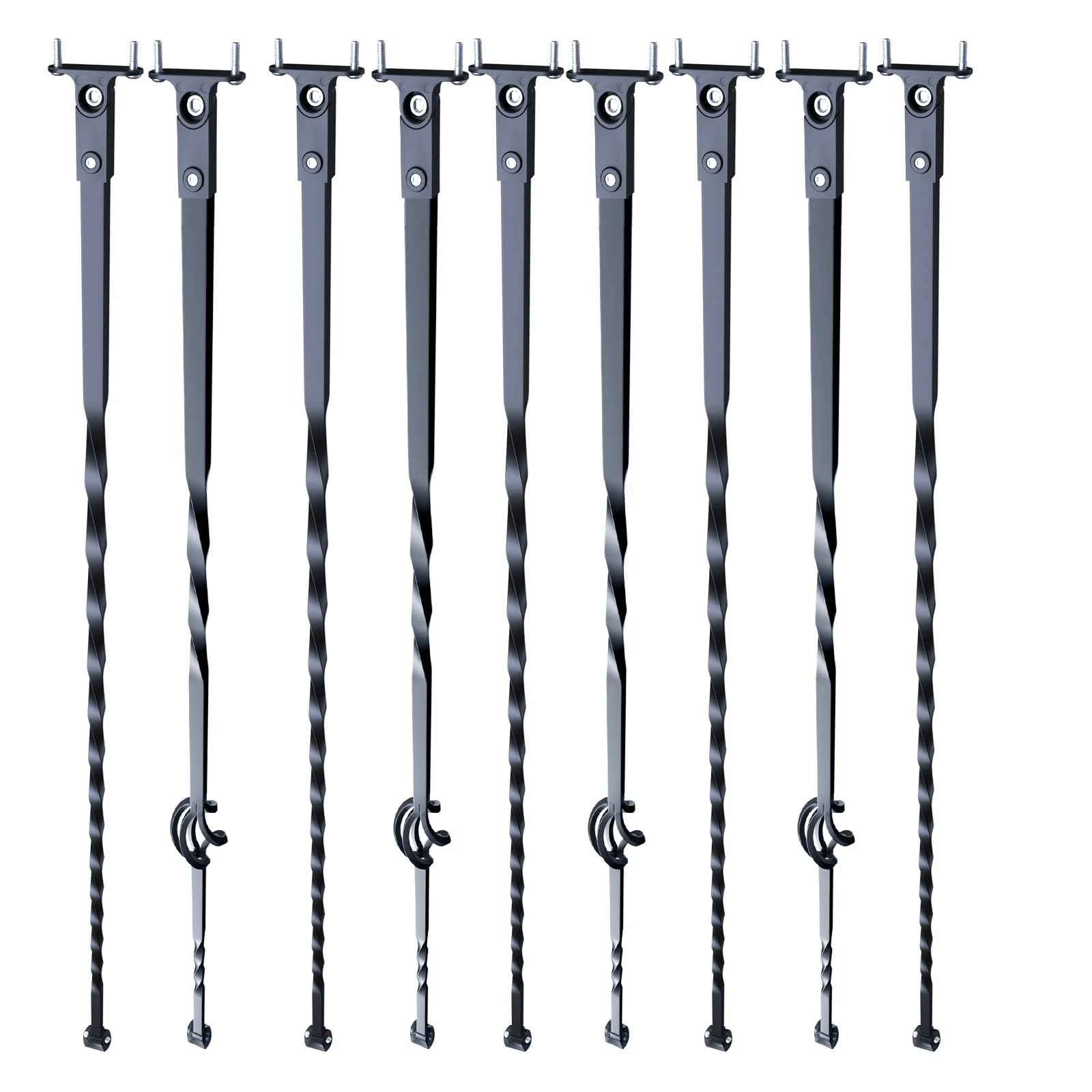 Staircase Metal Balusters, 44'' x 1/2" Galvanized Steel Decorative Banister Spindles, 10 Pack Deck Baluster with Hollow Single Baskets, Twists, Spiral Stair Railing w/ Shoes & Screws