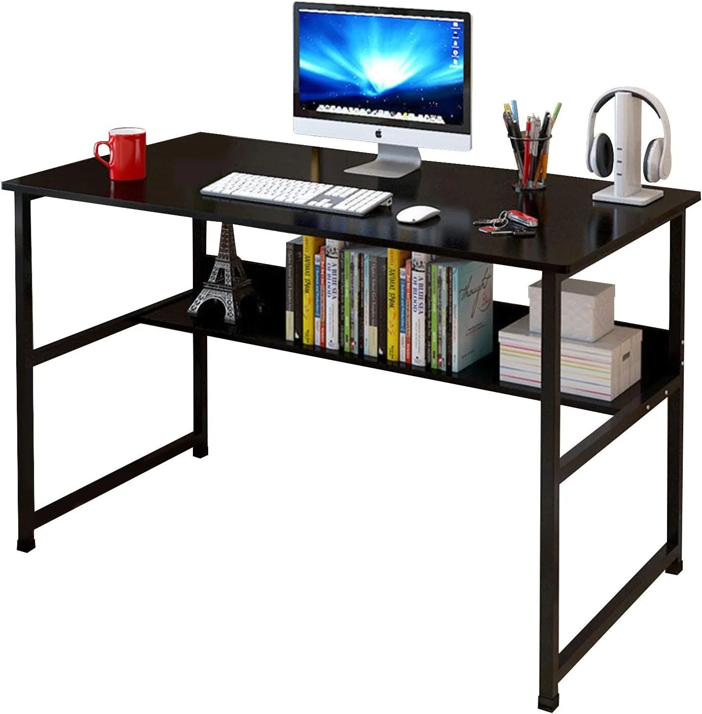 Computer Desk Table Study Table With Shelf - Black