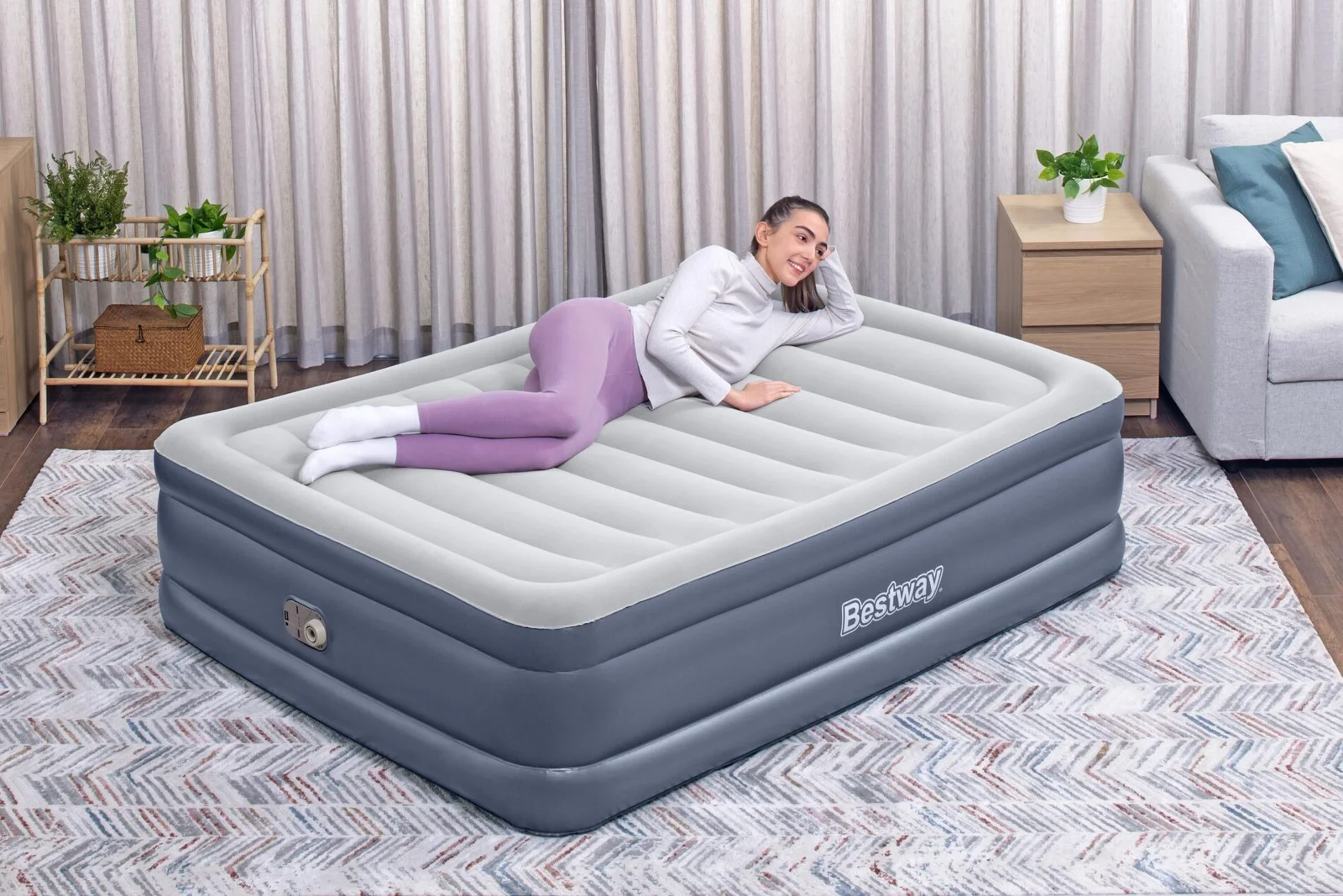 Bestway 2.03m x 1.52m x 51cm Tritech Air Inflatable Mattress Queen Built-in AC Pump
