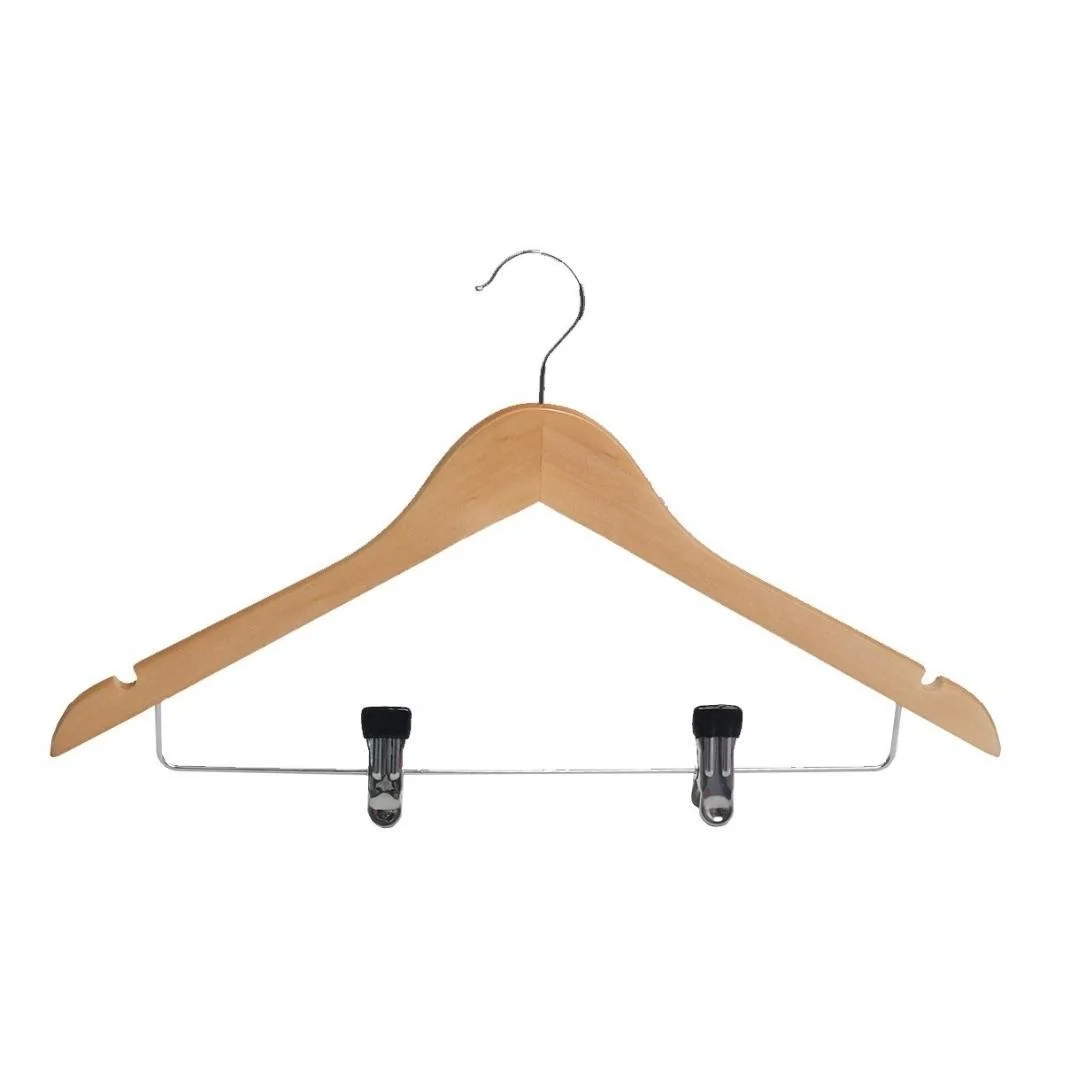 Cherry Wood Normal Cloth Hanger With 2 Clips