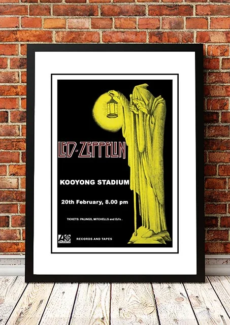 Led Zeppelin 'Kooyong Stadium' Melbourne, Australian Tour Poster 1972- Framed A4