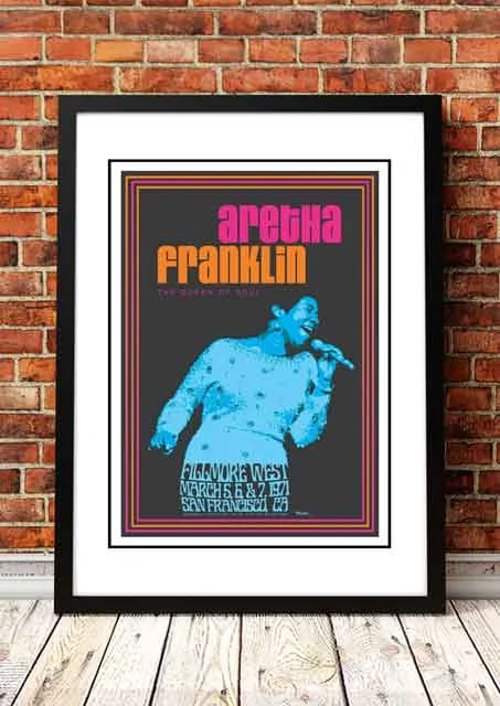 Aretha Franklin ‘Fillmore West’ San Francisco, USA Concert Poster 1971 - Framed A4