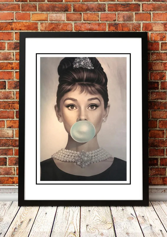 Audrey Hepburn ‘Bubblegum’ Pop Art Poster - Framed A2