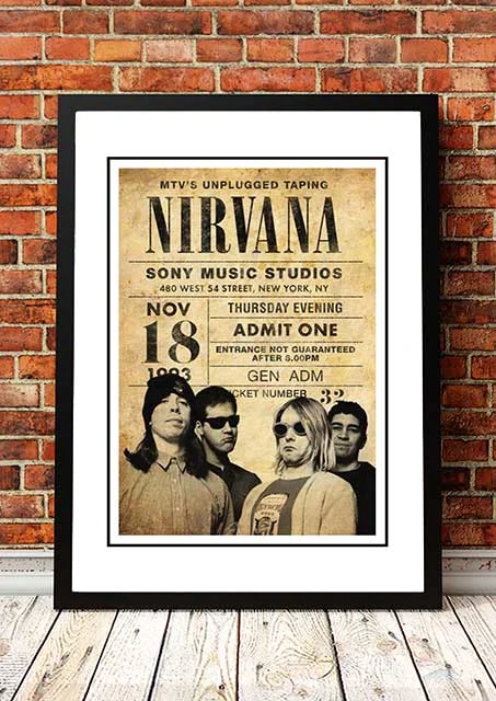 Nirvana ‘MTV Unplugged’ New York, USA Pop Art Print 1993 - Framed A4