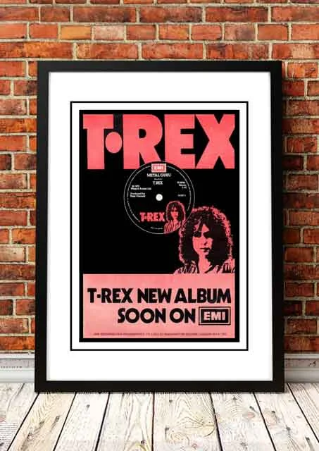 T Rex / Marc Bolan ‘Slider’ In Store Promotional Poster 1972 - Framed A5