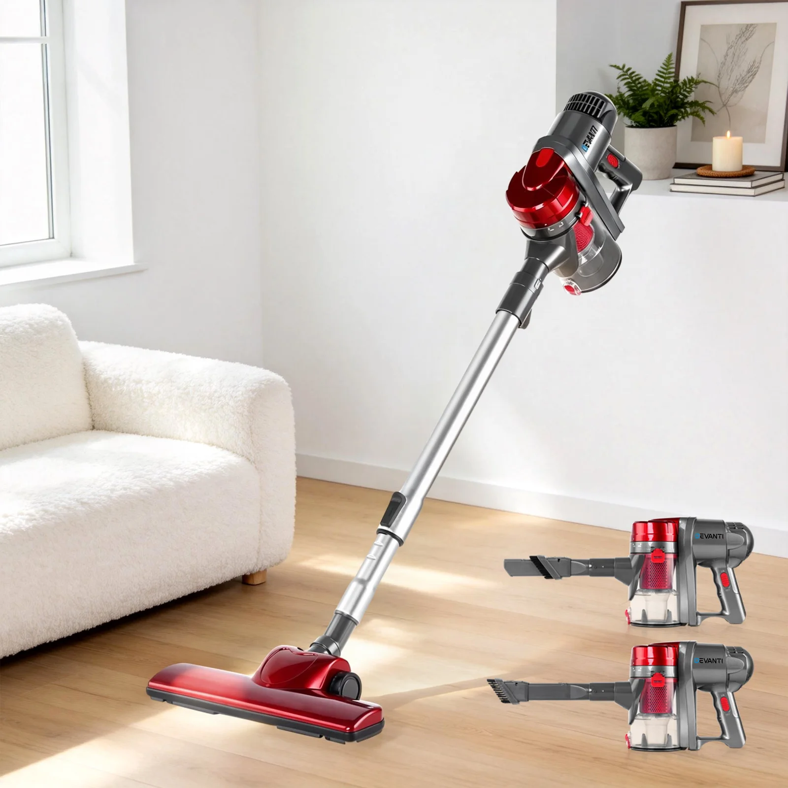 Devanti Stick Vacuum Cleaner Handheld Corded 450W Red