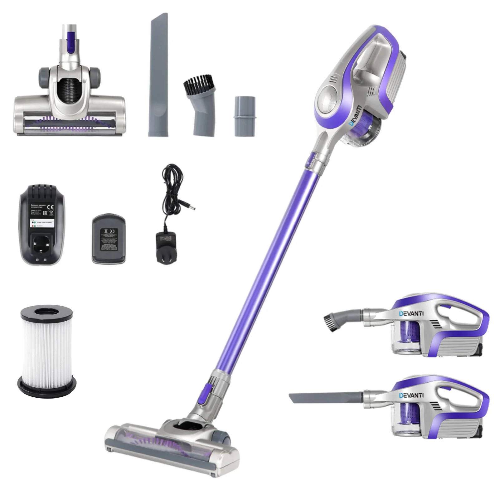 Devanti Stick Vacuum Cleaner Bagless Cordless 150W Purple