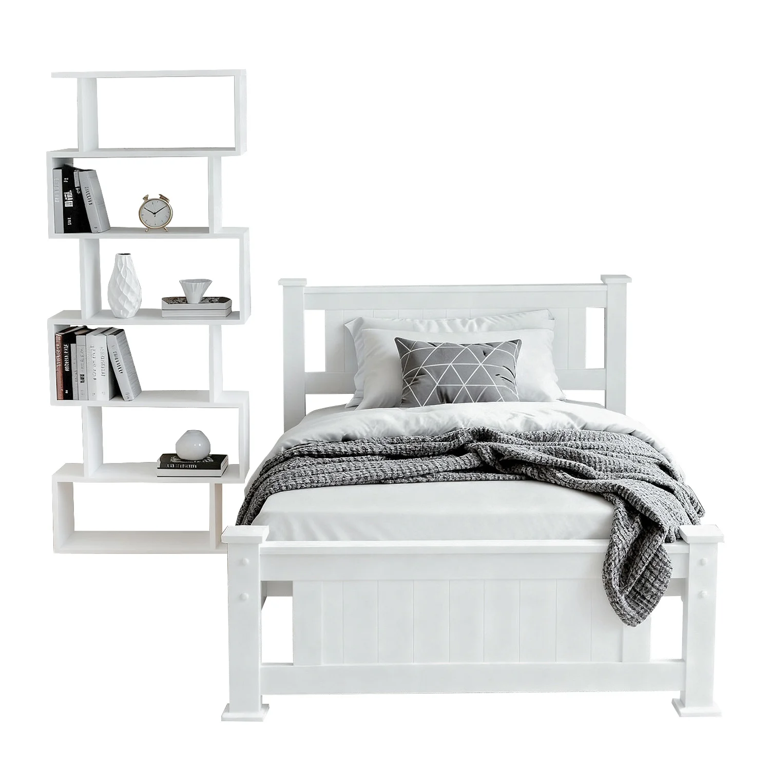 Artiss King Single Bed Frame and Bookshelf