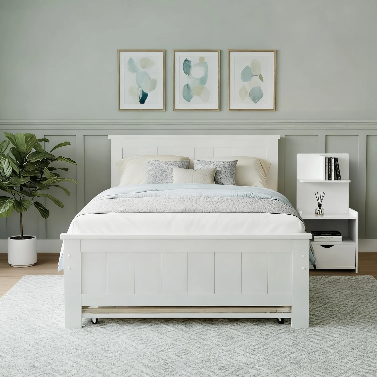 Artiss King Single Bed Frame and Bedside Table White