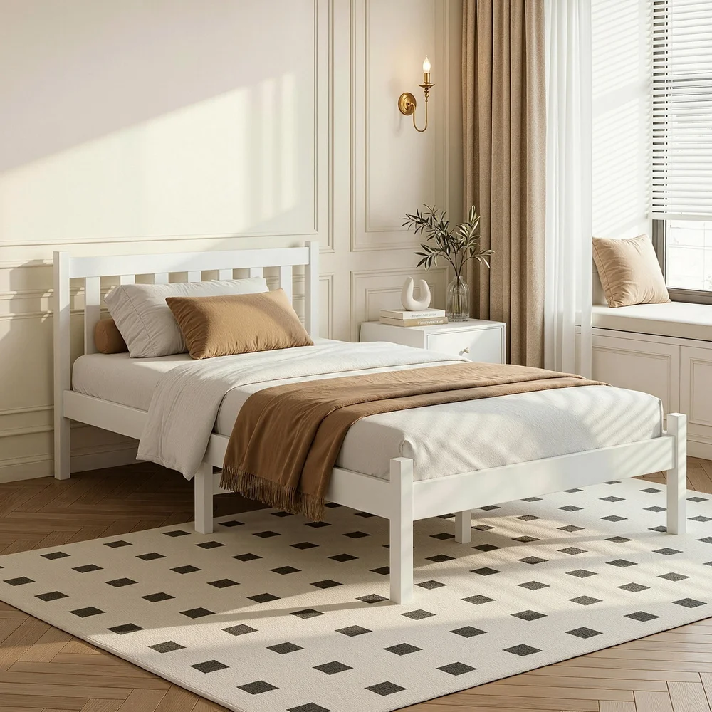 Artiss Bed Frame Single Size Wooden White SOFIE