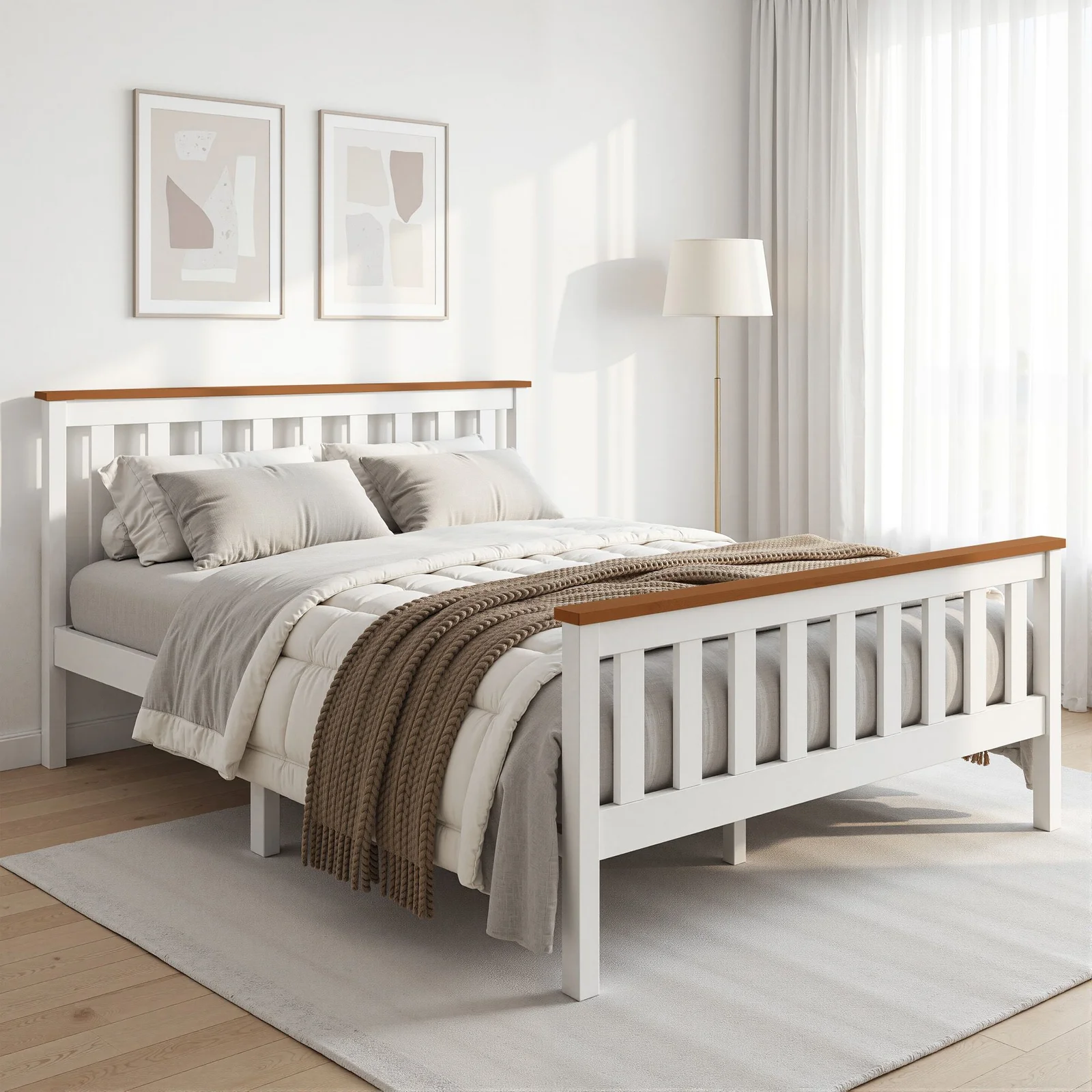 Artiss Bed Frame Double Size Wooden White PONY thumbnail 9