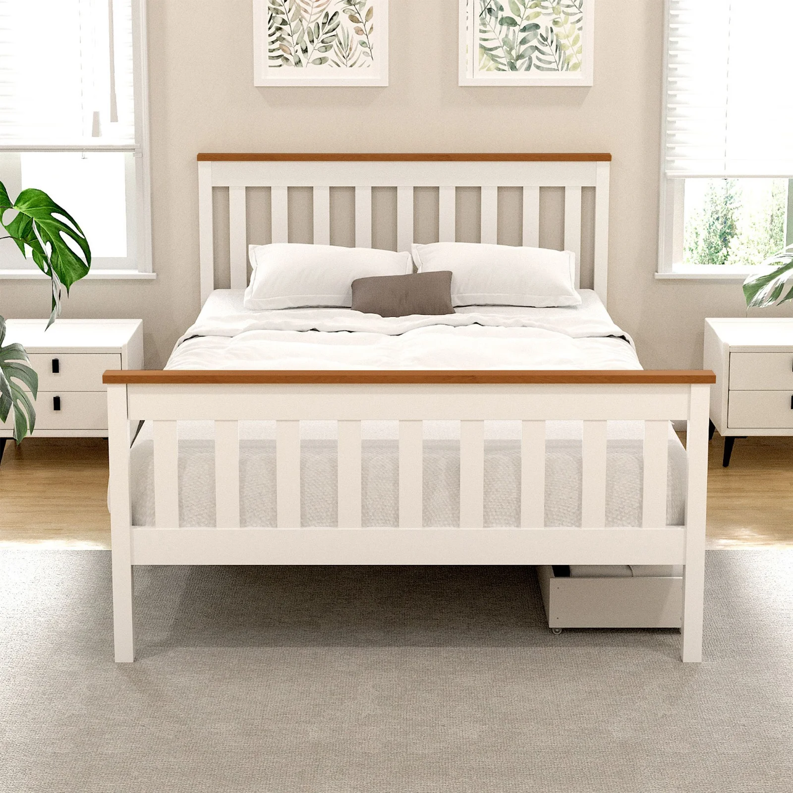 Artiss Bed Frame Double Size Wooden Platform with 2 Storage Drawers White PONY thumbnail 8