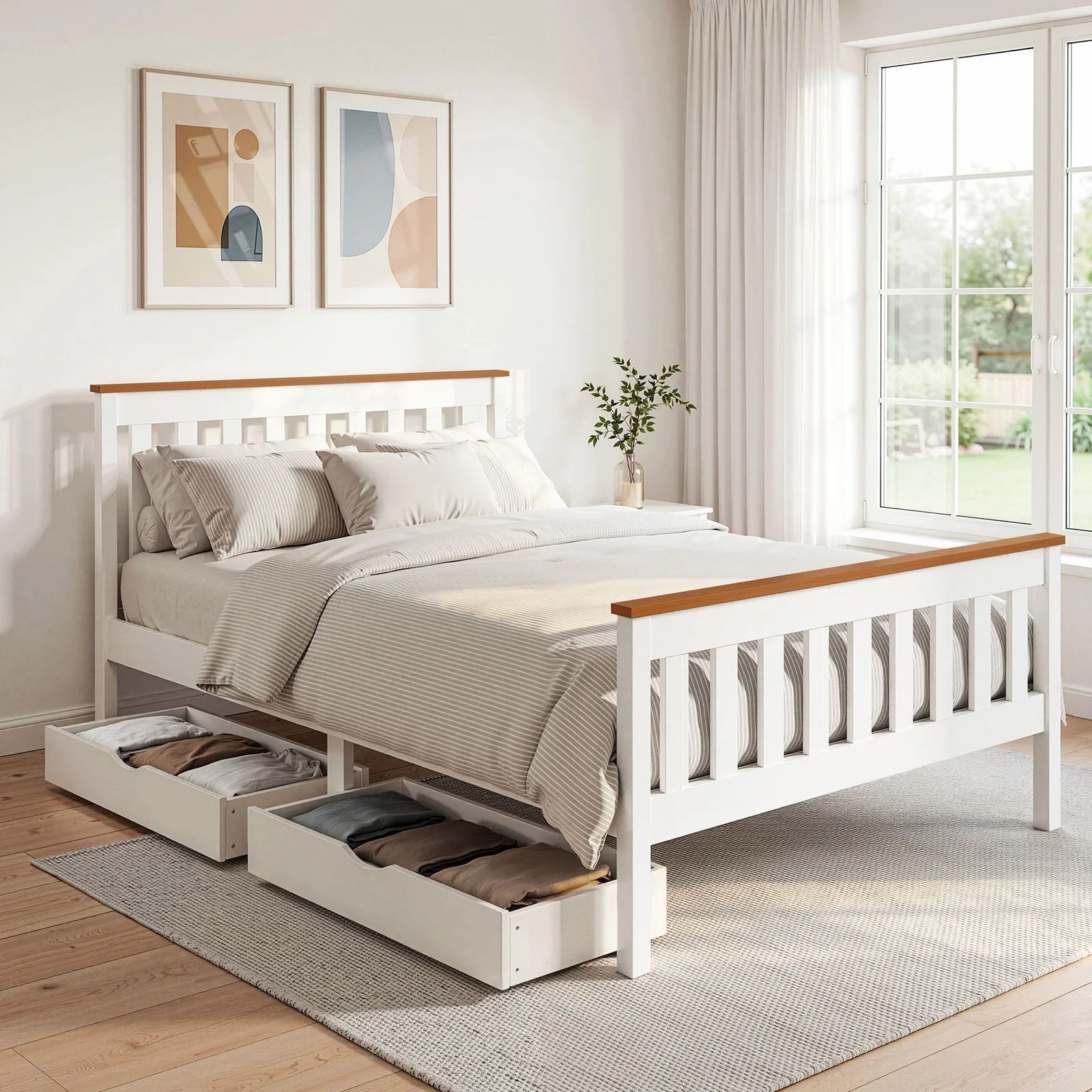 Artiss Bed Frame Double Size Wooden Platform with 2 Storage Drawers White PONY thumbnail 10