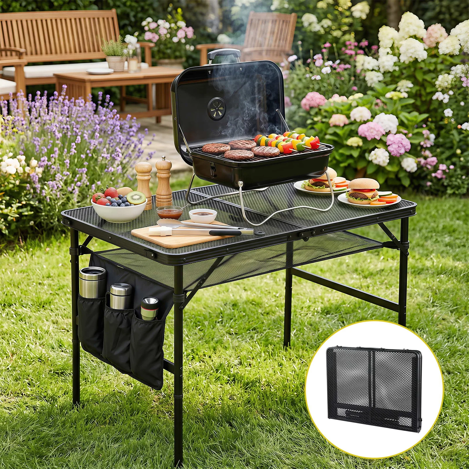 Gardeon BBQ Camp Table, 90*60*66 Portable Foldable Lightweight Grill Outdoor Metal Table 3.9kg