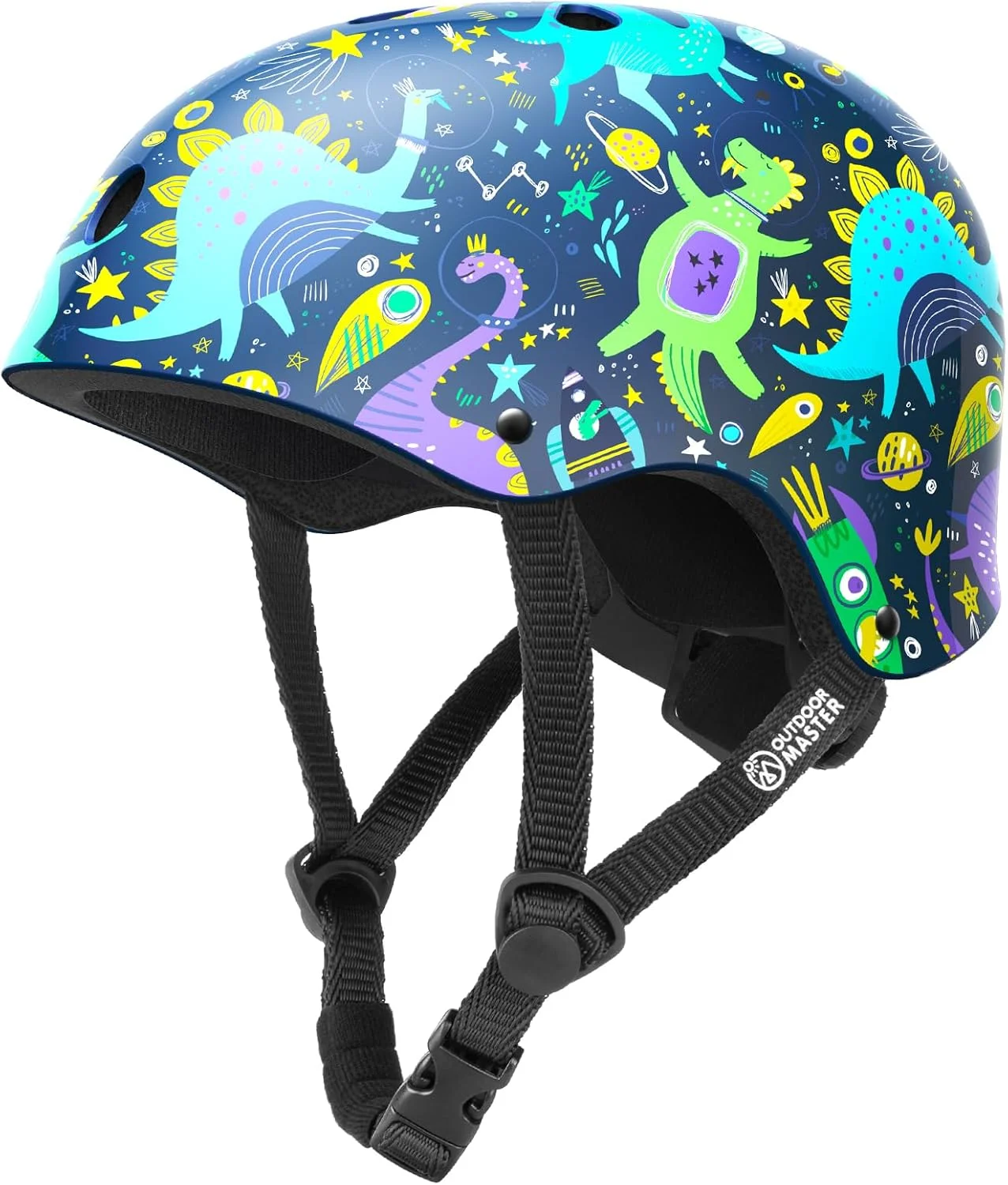 OutdoorMaster Youth & Kids Bike Helmet - Adjustable Multi-Sports Skateboard Helmet with Removable Liners for Balance Bike, Kids Scooter, One Wheel Hoverboard,Graffiti-style helmet-Dino Volcanoland-Large